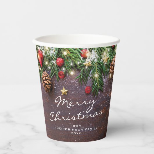 Rustiek Vrolijk Kerstfeest Papieren Bekers (Voorkant)