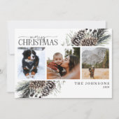 Rustiek Vrolijk Kerstfeest Winter Pinecone Botanic Feestdagenkaart (Voorkant)