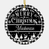 Rustiek Vrolijk Kerstfeest Zwart & Wit Plakken Cus Keramisch Ornament (Voorkant)