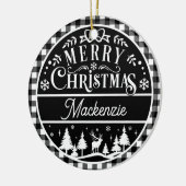 Rustiek Vrolijk Kerstfeest Zwart & Wit Plakken Cus Keramisch Ornament (Links)