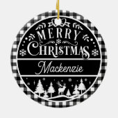 Rustiek Vrolijk Kerstfeest Zwart & Wit Plakken Cus Keramisch Ornament (Achterkant)