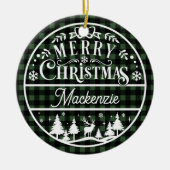 Rustiek Vrolijk Kerstgroen & Zwart Geplaagd Custom Keramisch Ornament (Voorkant)