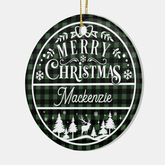 Rustiek Vrolijk Kerstgroen & Zwart Geplaagd Custom Keramisch Ornament (Links)