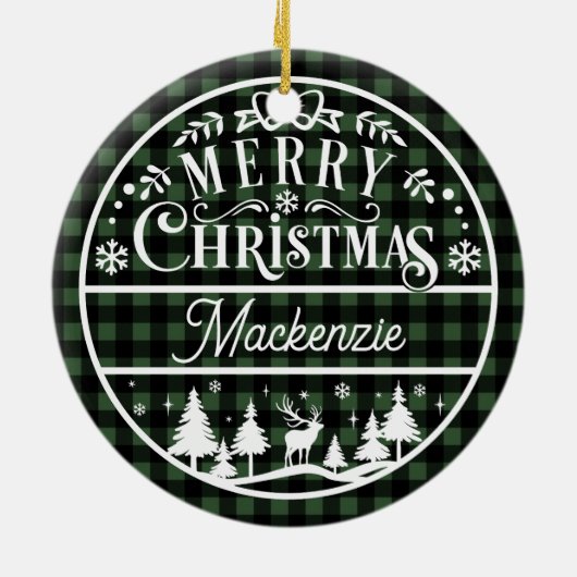 Rustiek Vrolijk Kerstgroen & Zwart Geplaagd Custom Keramisch Ornament (Achterkant)