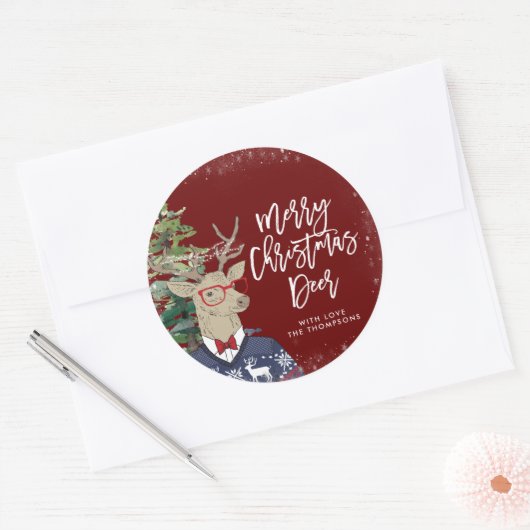 Rustiek vrolijk kersthert ronde sticker (Envelop)