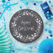 Rustiek Vrolijk Kerstmis Bloemen Krans krijtbord Papieren Bordje (Feest)