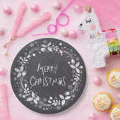 Rustiek Vrolijk Kerstmis Bloemen Krans krijtbord Papieren Bordje (Feest)