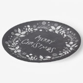 Rustiek Vrolijk Kerstmis Bloemen Krans krijtbord Papieren Bordje (Gekanteld)