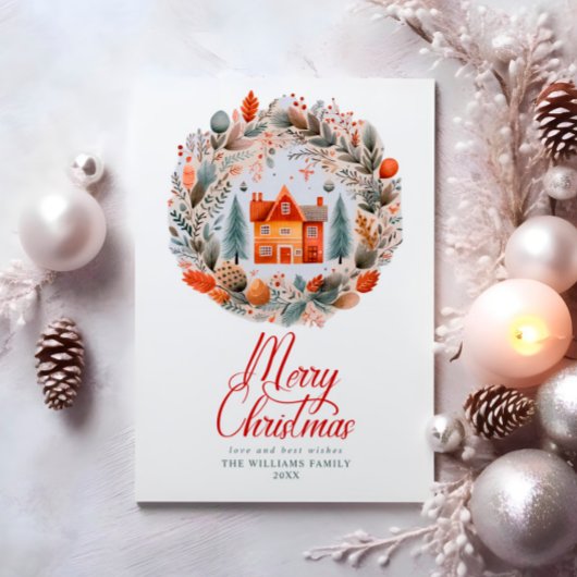 Rustiek Vrolijk Kerstmis Krans Sweet Home Feestdagenkaart