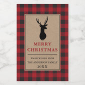 Rustiek Vrolijk Kerstmis Rood Plaid Kraft Mini Wijn Etiket (Enkel label)