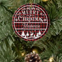 Rustiek Vrolijk Kerstmis Rood & Zwart Geplaagd Cus