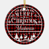 Rustiek Vrolijk Kerstmis Rood & Zwart Geplaagd Cus Keramisch Ornament (Voorkant)