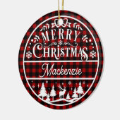 Rustiek Vrolijk Kerstmis Rood & Zwart Geplaagd Cus Keramisch Ornament (Links)