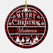 Rustiek Vrolijk Kerstmis Rood & Zwart Geplaagd Cus Keramisch Ornament (Achterkant)