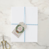 Rustiek Vrolijk Kerstmis Script Krans Berken Bark Cadeaulabel (Met Touw)