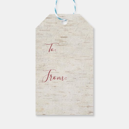 Rustiek Vrolijk Kerstmis Script Krans Berken Bark Cadeaulabel (Achterkant)