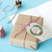 Rustiek Vrolijk Kerstmis Script Krans Berken Bark Cadeaulabel