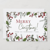 Rustiek Vrolijk Kerstmisdennenholly loof Familie Feestdagenkaart (Voorkant)