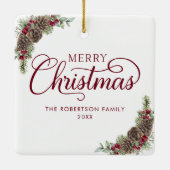 Rustiek Vrolijk Kerstscript Familiefoto Keramisch Ornament (Achterkant)