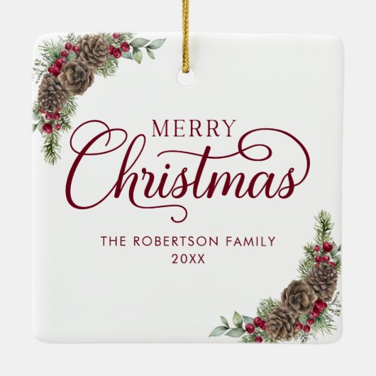 Rustiek Vrolijk Kerstscript Familiefoto Keramisch Ornament (Achterkant)