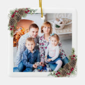 Rustiek Vrolijk Kerstscript Familiefoto Keramisch Ornament (Voorkant)