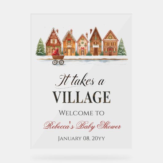 Rustiek wandelwagendorp herbergt Winter Baby showe Acryl Bord (Voorkant)