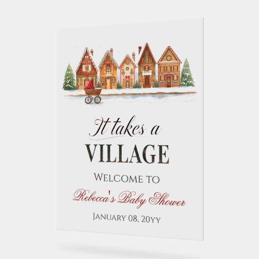 Rustiek wandelwagendorp herbergt Winter Baby showe Acryl Bord (Hoek)