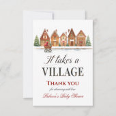 Rustiek wandelwagendorp herbergt Winter Baby showe Bedankkaart (Voorkant)