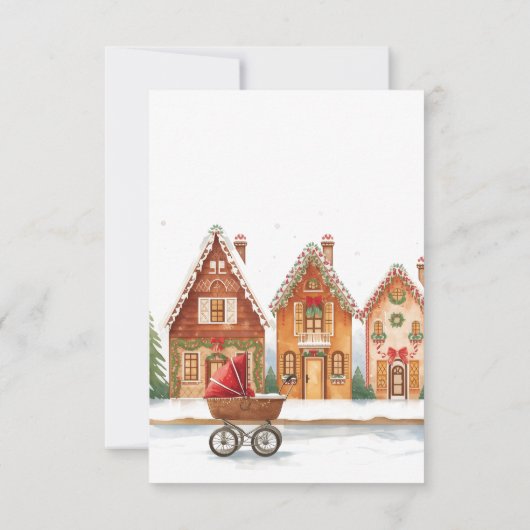 Rustiek wandelwagendorp herbergt Winter Baby showe Bedankkaart (Achterkant)