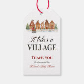 Rustiek wandelwagendorp herbergt Winter Baby showe Cadeaulabel (Voorkant)