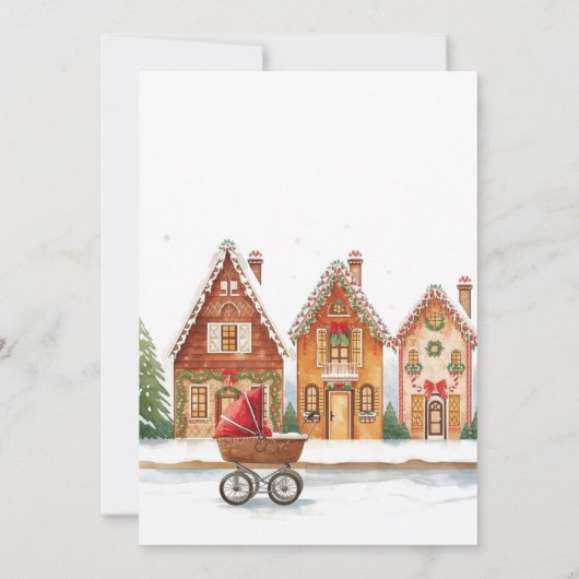 Rustiek wandelwagendorp herbergt Winter Baby showe Kaart (Achterkant)