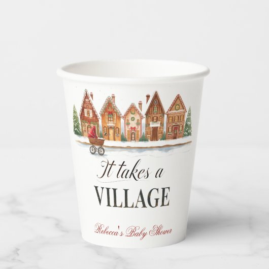 Rustiek wandelwagendorp herbergt Winter Baby showe Papieren Bekers (Voorkant)