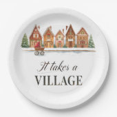 Rustiek wandelwagendorp herbergt Winter Baby showe Papieren Bordje (Voorkant)