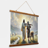 Rustiek wandtapijt met houten toppen met Jezus ond Hangend Wandkleed (Gebogen)
