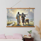 Rustiek wandtapijt met houten toppen met Jezus ond Hangend Wandkleed (Slaapkamer)