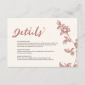 Rustiek warm Roos grillige bloemenbruiloft Details Informatiekaartje (Voorkant)