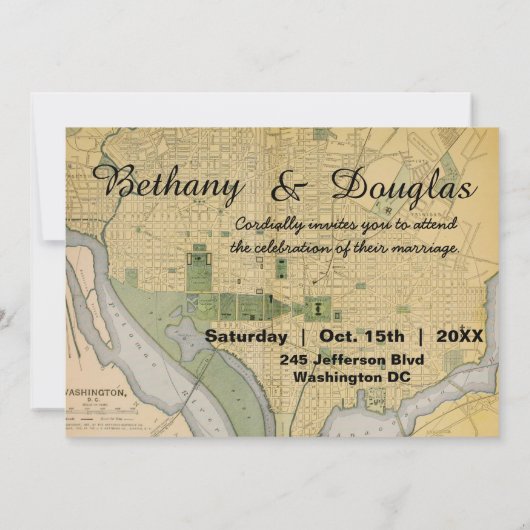 Rustiek Washington DC Kaart Uitnodiging voor het H (Achterkant)