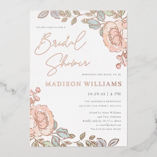 Rustiek  Waterverf Bloemen Vrijgezellenfeest Folie Uitnodiging (Voorkant)