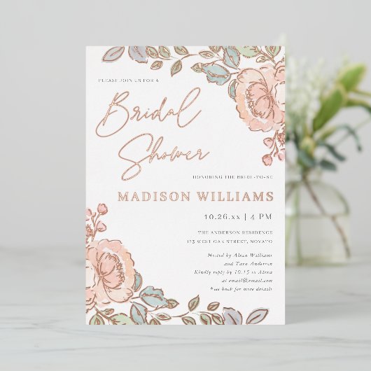 Rustiek  Waterverf Bloemen Vrijgezellenfeest Folie Uitnodiging (Staand Voorkant)