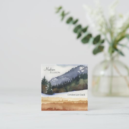 Rustiek Waterverf Mountain Pine Forest Vierkante Visitekaartje (Staand voorkant)