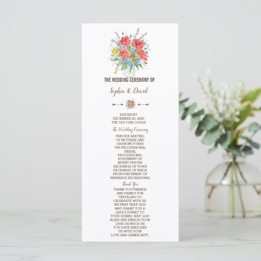 Rustiek Waterverf Weide Bloemen Programma Programmakaart (Staand voorkant)