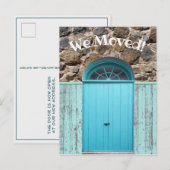 Rustiek We Verplaatste Aankondiging Blauwe Dubbele Briefkaart (Voorkant / Achterkant)