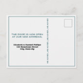 Rustiek We Verplaatste Aankondiging Blauwe Dubbele Briefkaart (Achterkant)