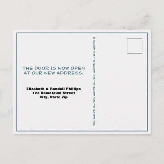 Rustiek We Verplaatste Aankondiging Blauwe Dubbele Briefkaart (Achterkant)