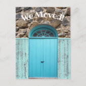 Rustiek We Verplaatste Aankondiging Blauwe Dubbele Briefkaart (Voorkant)