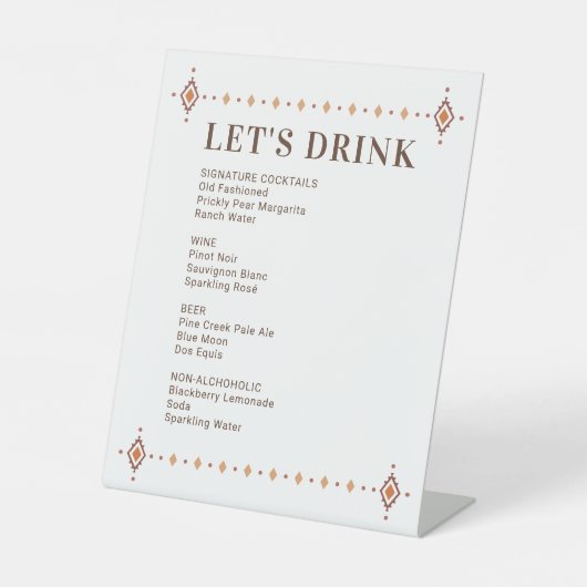 Rustiek Western Bruiloft Drink Teken Reclamebord Met Voetstuk (Voorkant)