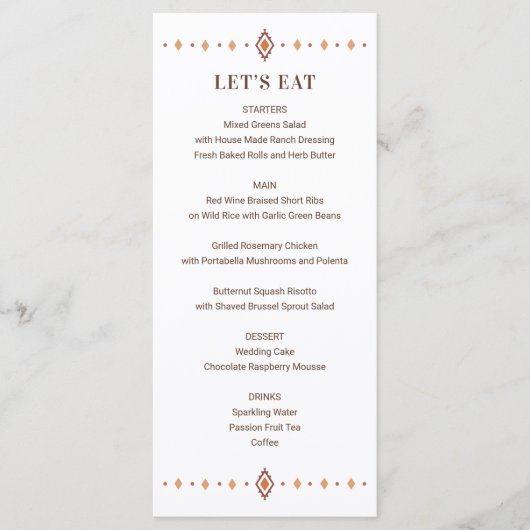 Rustiek Western Bruiloft Menu (Voorkant)