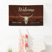 Rustiek Western Bruin Land Bull Skull Welkom Spandoek (Insitu)
