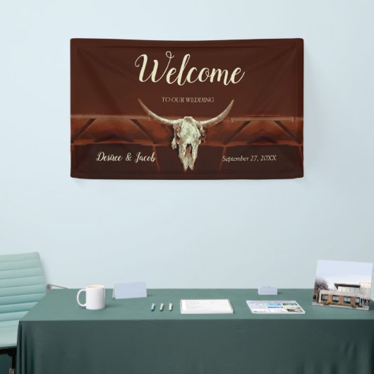 Rustiek Western Bruin Land Bull Skull Welkom Spandoek (Beurs)