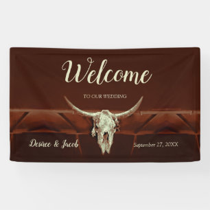Rustiek Western Bruin Land Bull Skull Welkom Spandoek